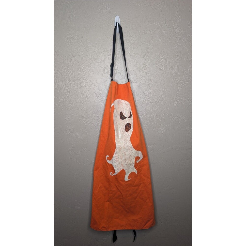 Vintage Old Navy Orange Glow In The Dark Ghost Cotton Apron Halloween